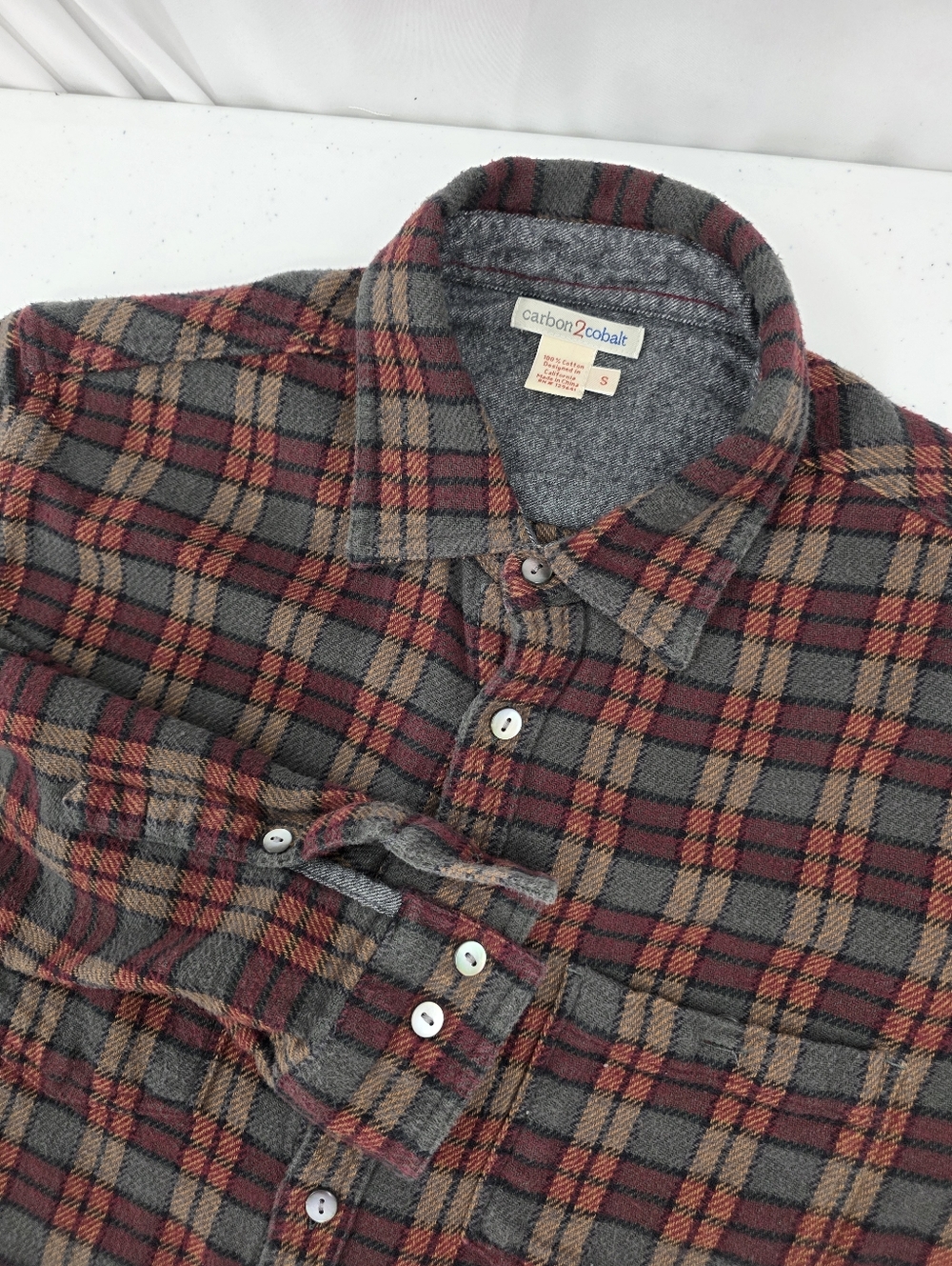 Carbon 2 Cobalt Flannel Shirt Men's Size Small Rust Red Gray 100% Cotton 133581.